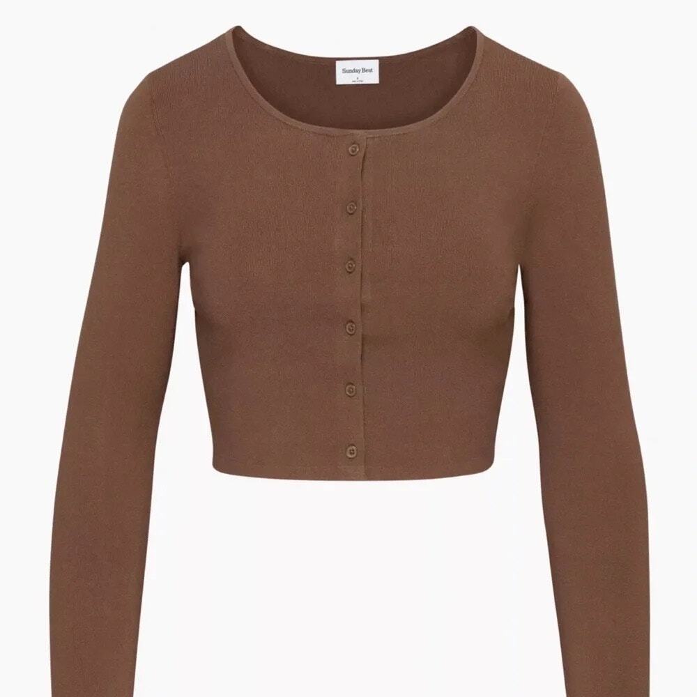 Sunday Best Aritzia Fitted Cardigan Brown Fall Button Up Ribbed Size XXS